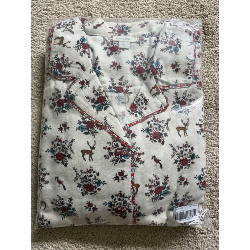 Sundance Gretel Floral & Reindeer Flannel Long Sleeve Pajama Set Size XL